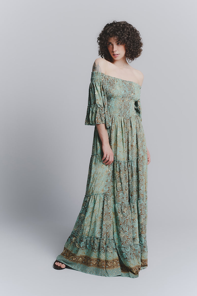 Short Turquoise Gypsy Dress woman Barone firenze - 1