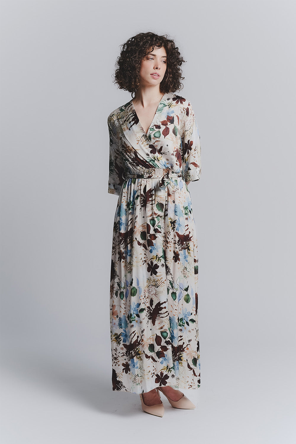 Abito Lungo Fiori Celeste woman Barone firenze - 1