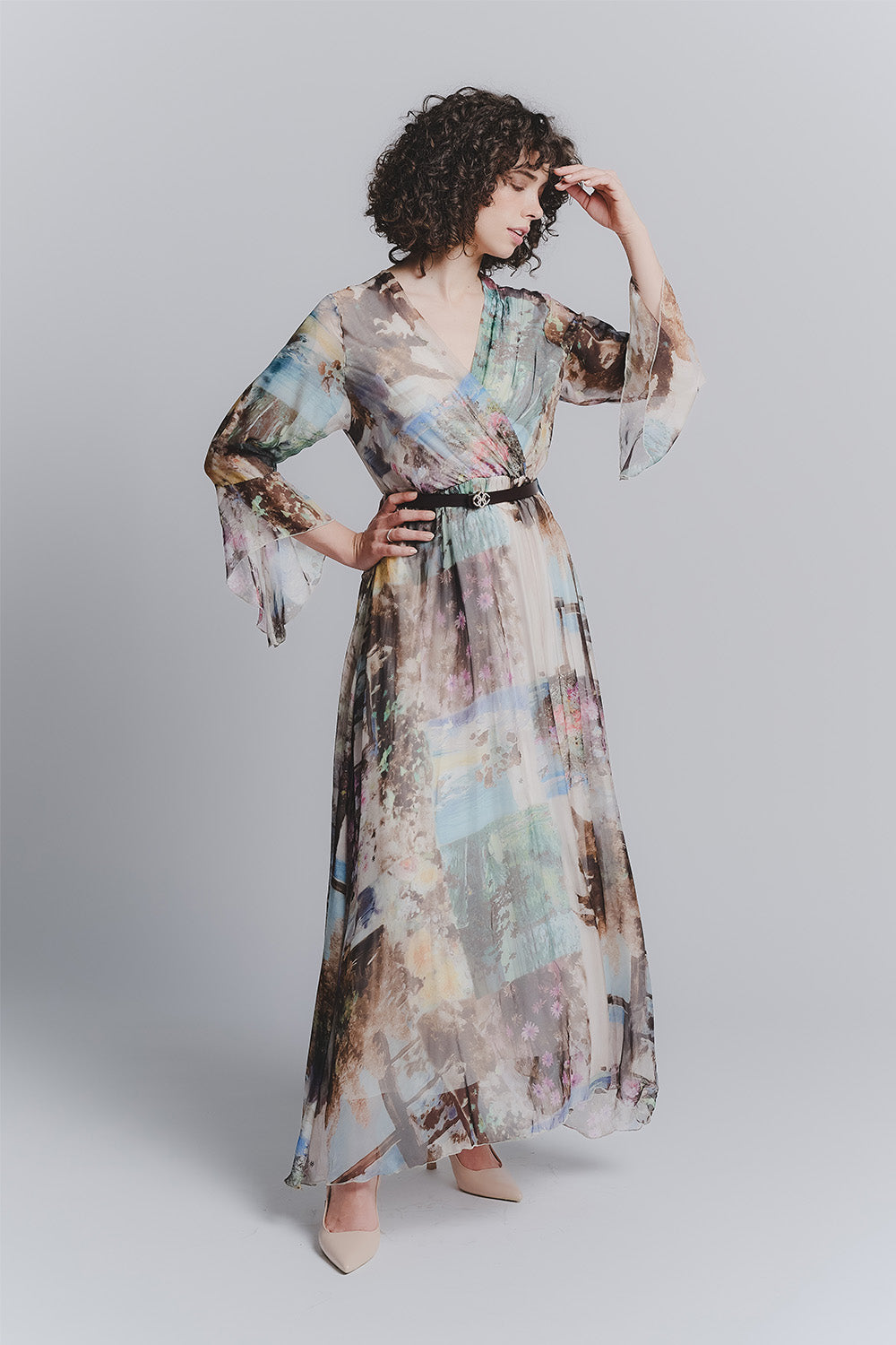 Silk Panorama Long Dress woman Barone firenze - 1