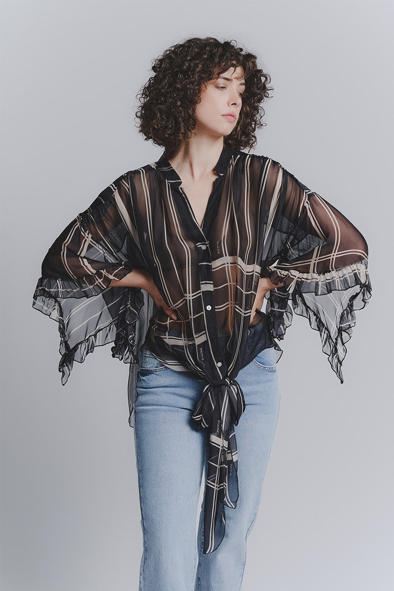 Patterned blouse with wide sleeves  Barone firenze - 3
