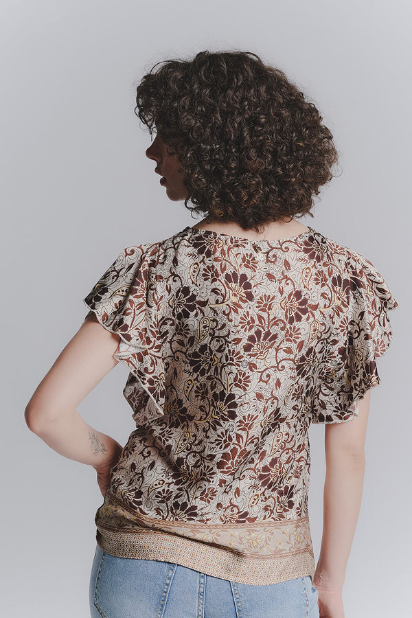 Mochaccino Ruffle Sleeve Blouse woman Barone firenze