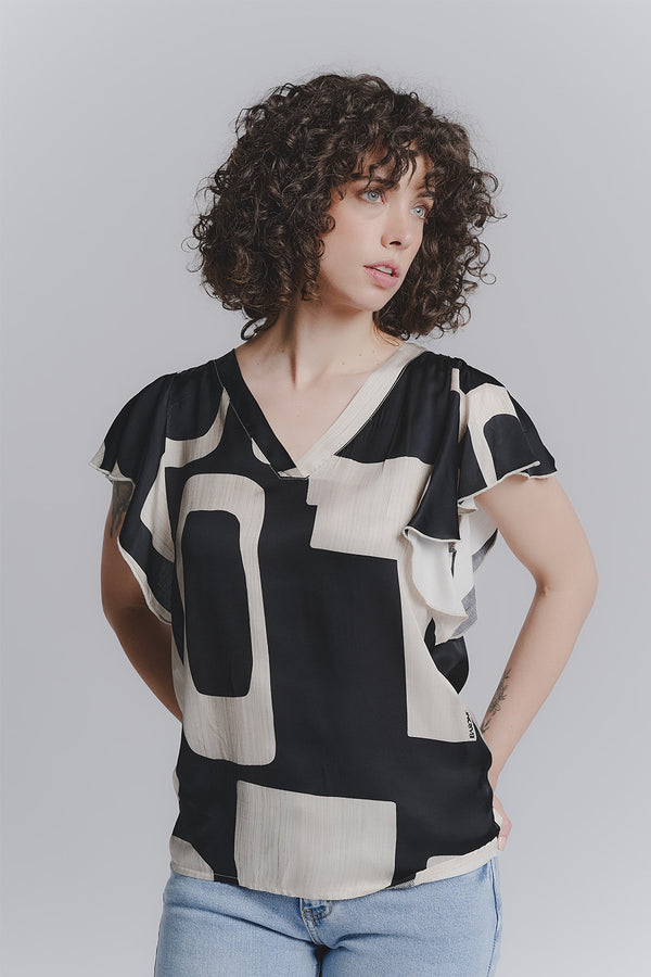 Black Ruffle Sleeve Blouse woman Barone firenze