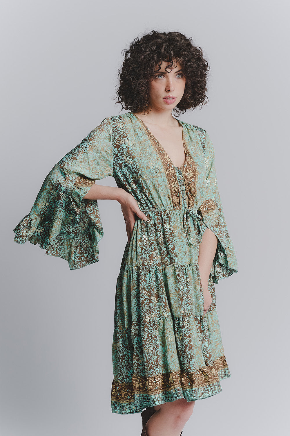 Abito Corto Gipsy Turchese Scollo a V woman Barone firenze - 1