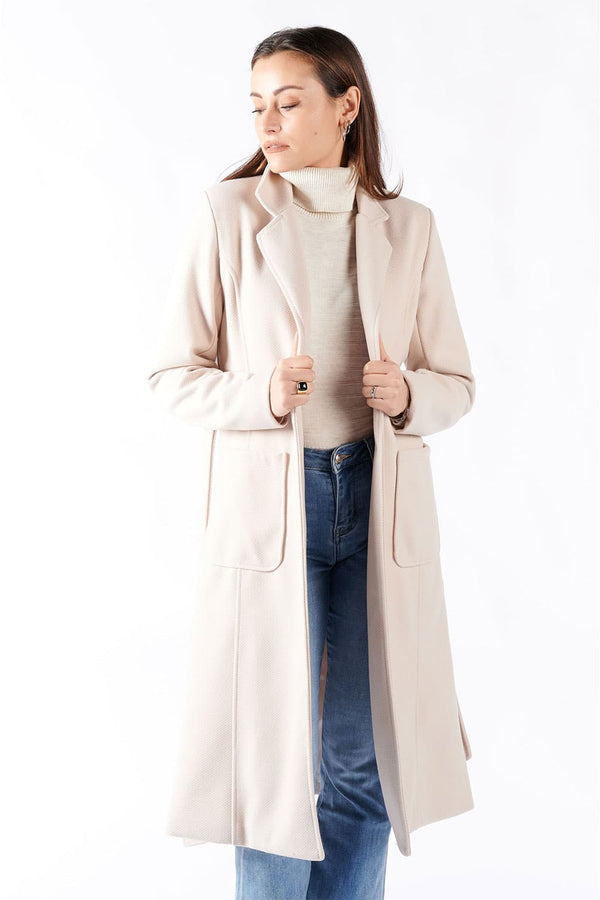 Cream Long Coat With Belt donna Barone firenze