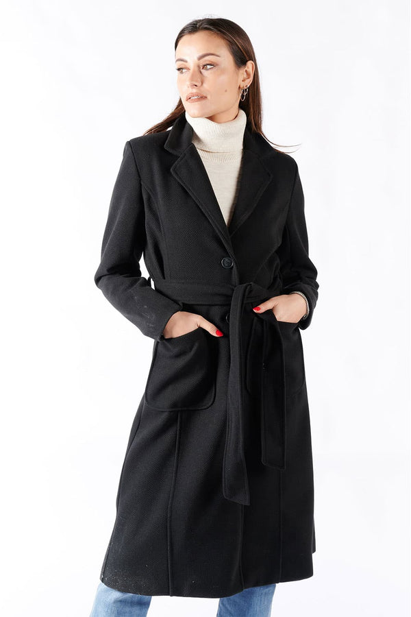 Long Black Coat With Belt donna Barone firenze