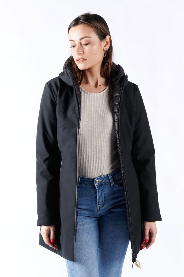 Women’s Long Thermal Down Jacket Black donna Barone firenze