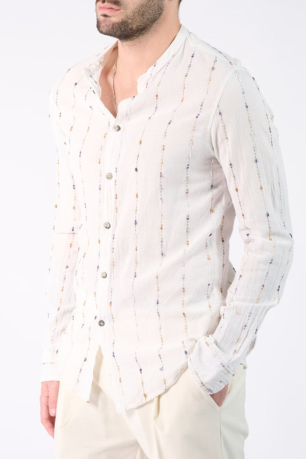 Korean Collar Shirt in Textured Cotton  Barone firenze