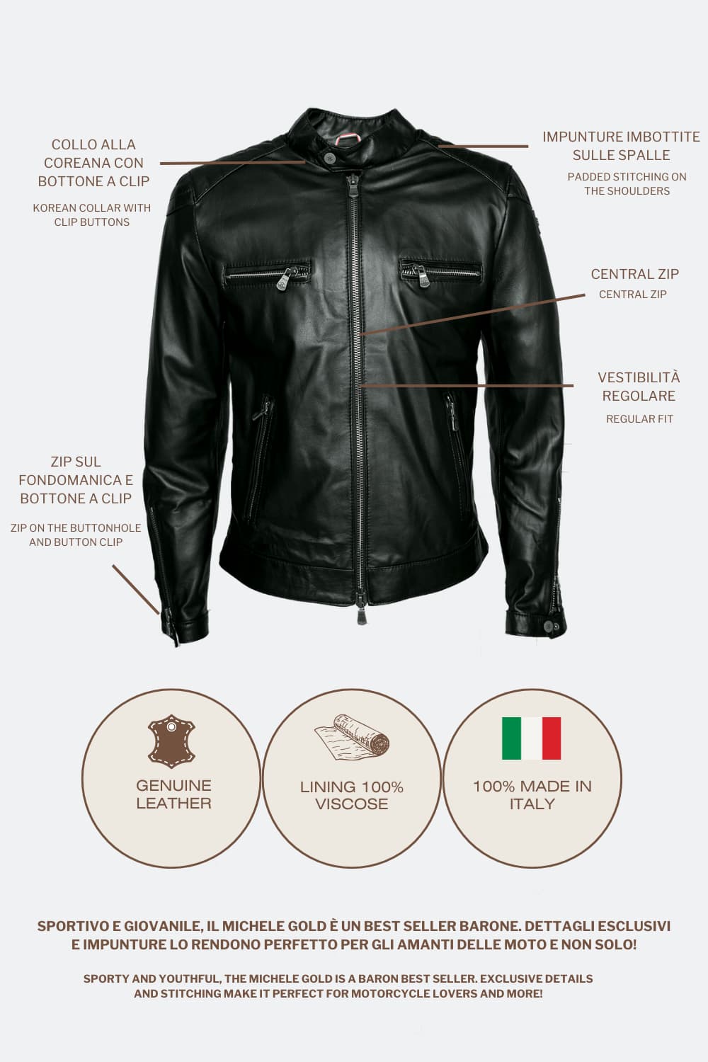 Michele Black Leather Jacket with Stitching man Barone firenze - 9