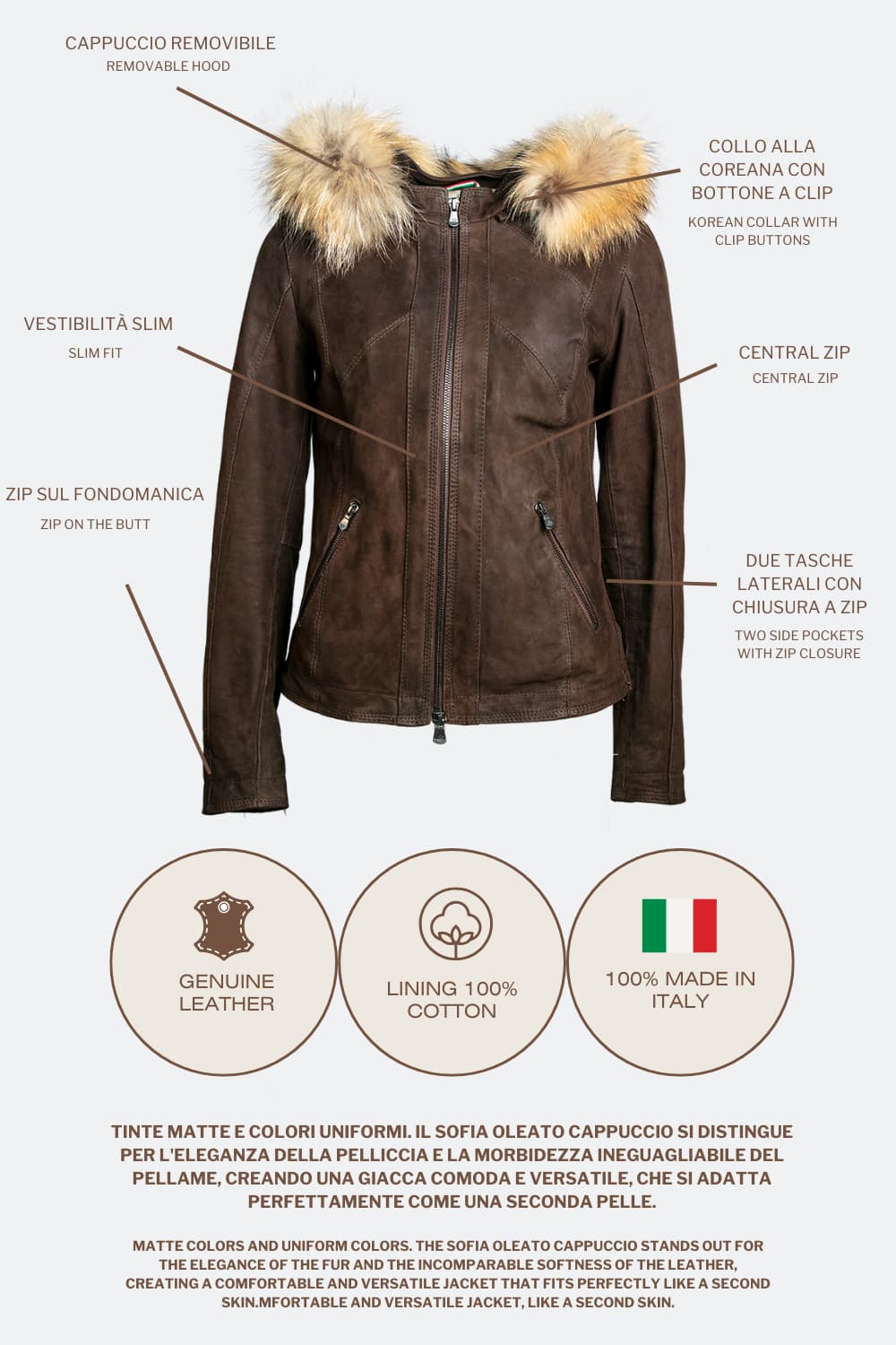 Sofia Oleato with Hood Fur Dark Brown woman Barone firenze - 7