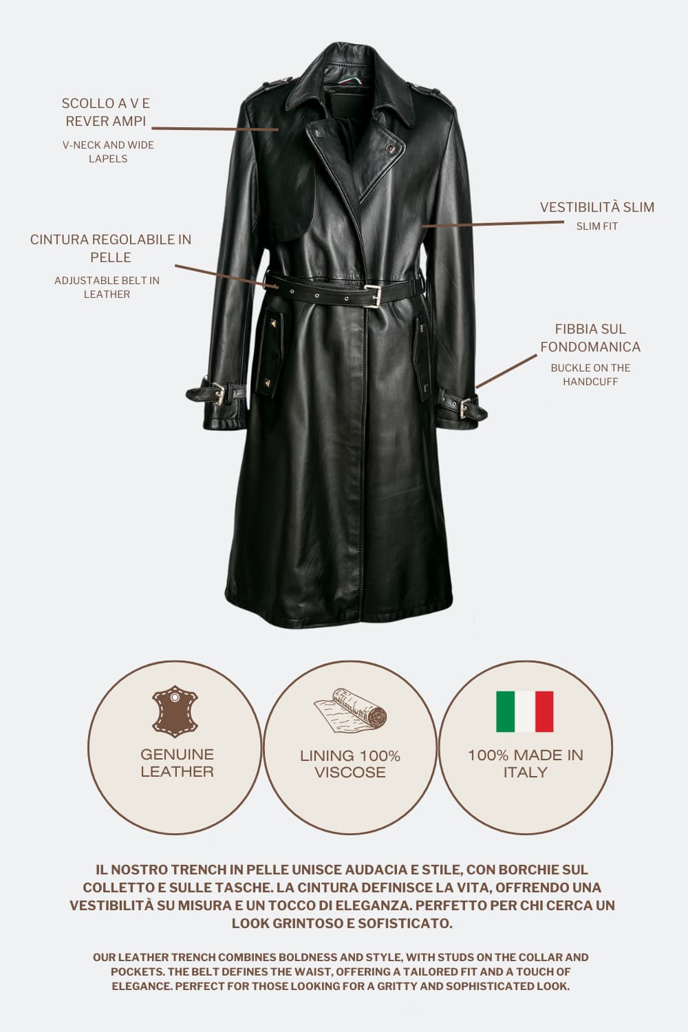 Studded Trench Coat in Black woman Barone firenze - 6