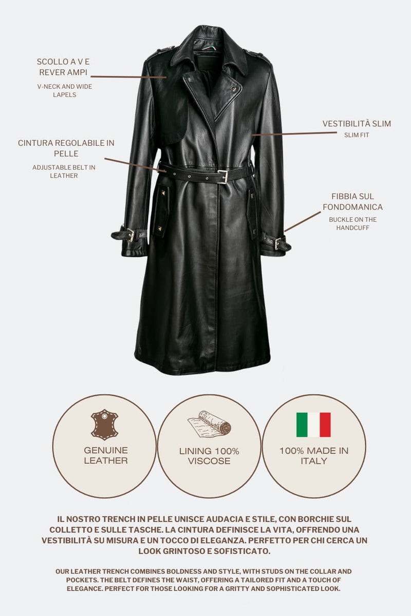 Studded Trench Coat in Black woman Barone firenze - 6