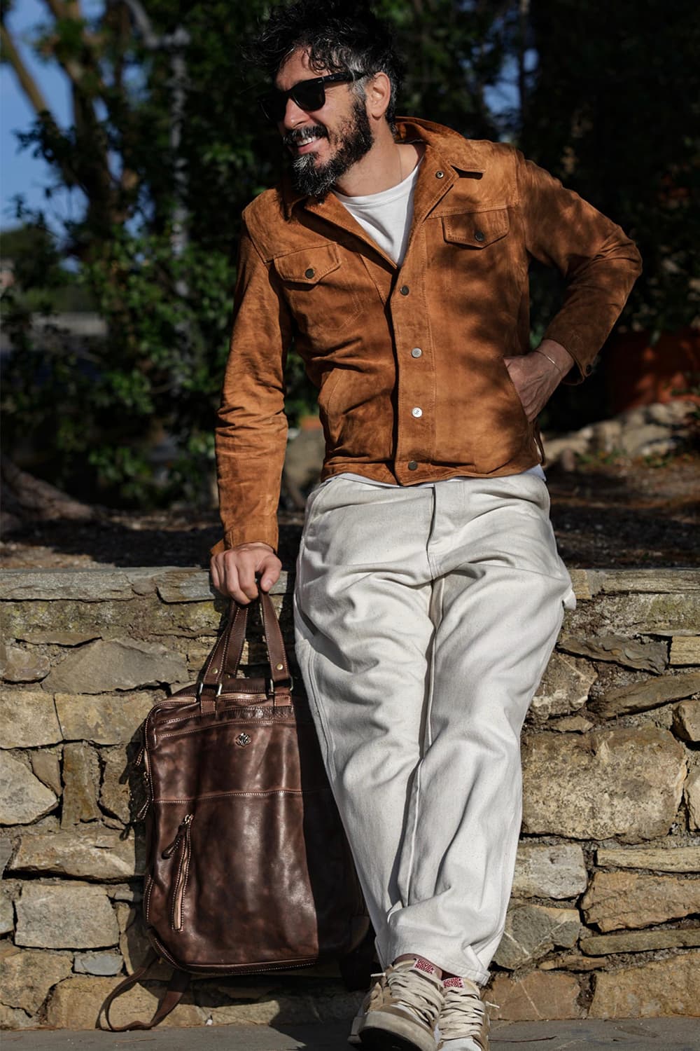 BRN - 050 Backpack in Dark Brown unisex Barone firenze - 4