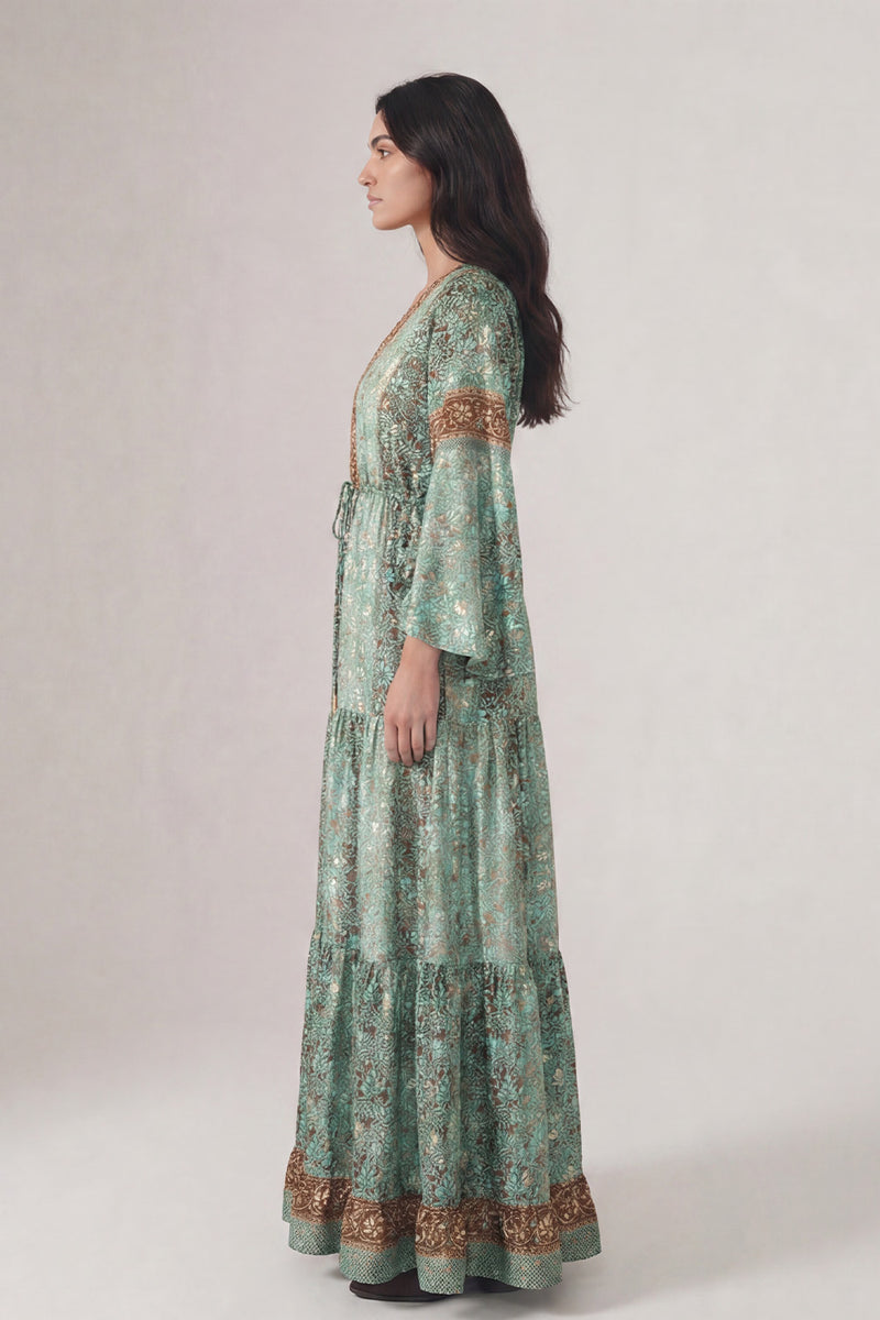 Turquoise Gipsy Long Dress with Buttons woman Barone firenze - 4