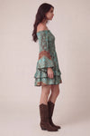 Short Gipsy Dress Turquoise Boat Neck woman Barone firenze - 6