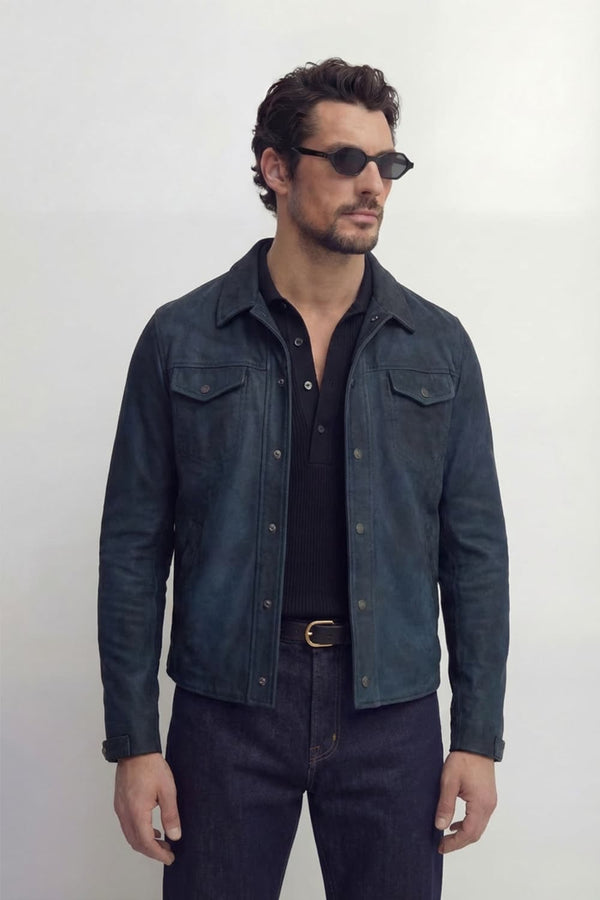 Ale Blue Suede Jacket Men's unisex Barone firenze