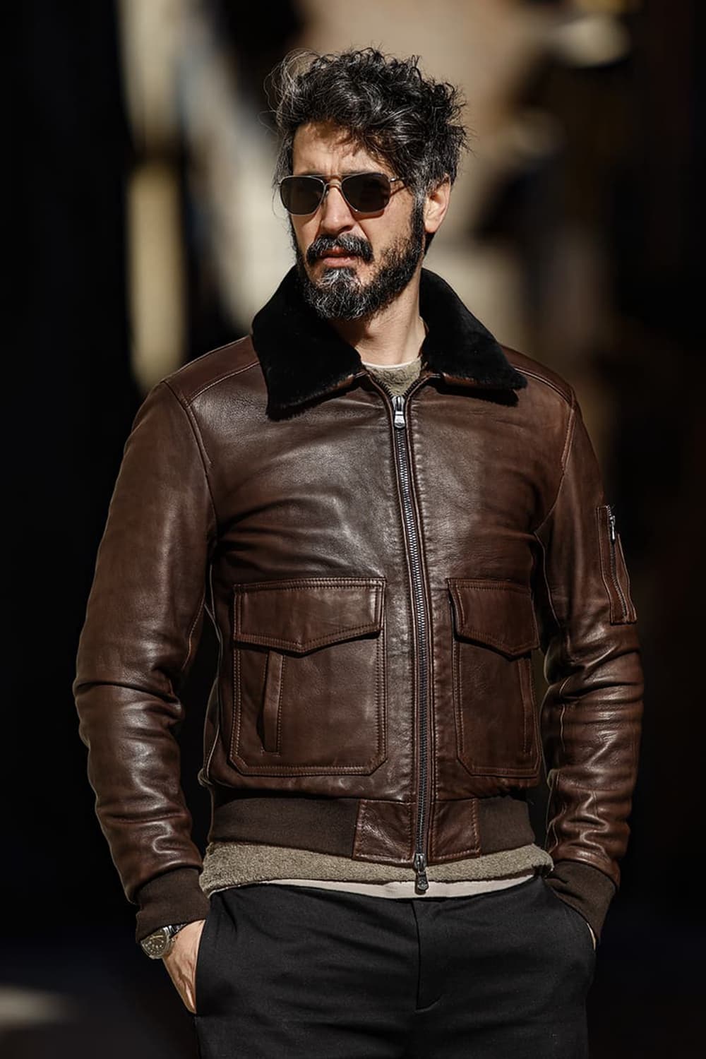 Aviator Dark Brown Leather Jacket man Barone firenze - 7