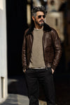 Aviator Dark Brown Leather Jacket man Barone firenze - 4