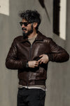 Aviator Dark Brown Leather Jacket man Barone firenze - 9