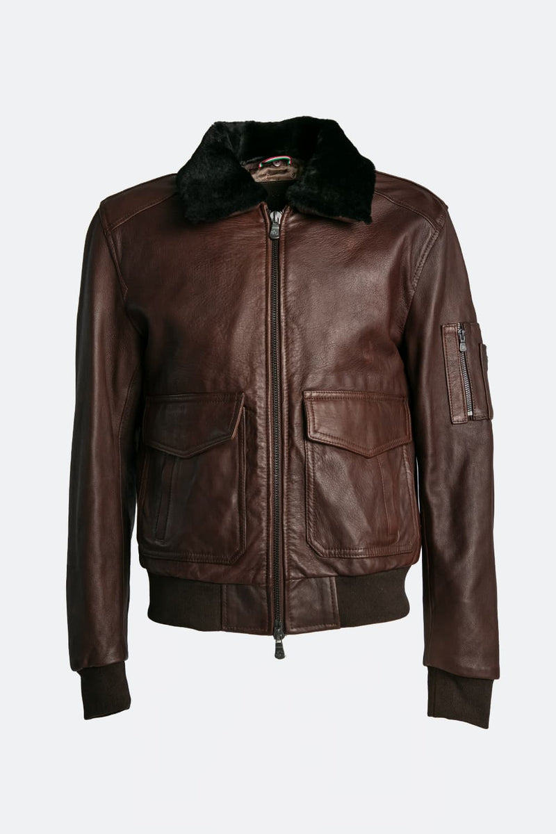 Aviator Dark Brown Leather Jacket man Barone firenze - 2