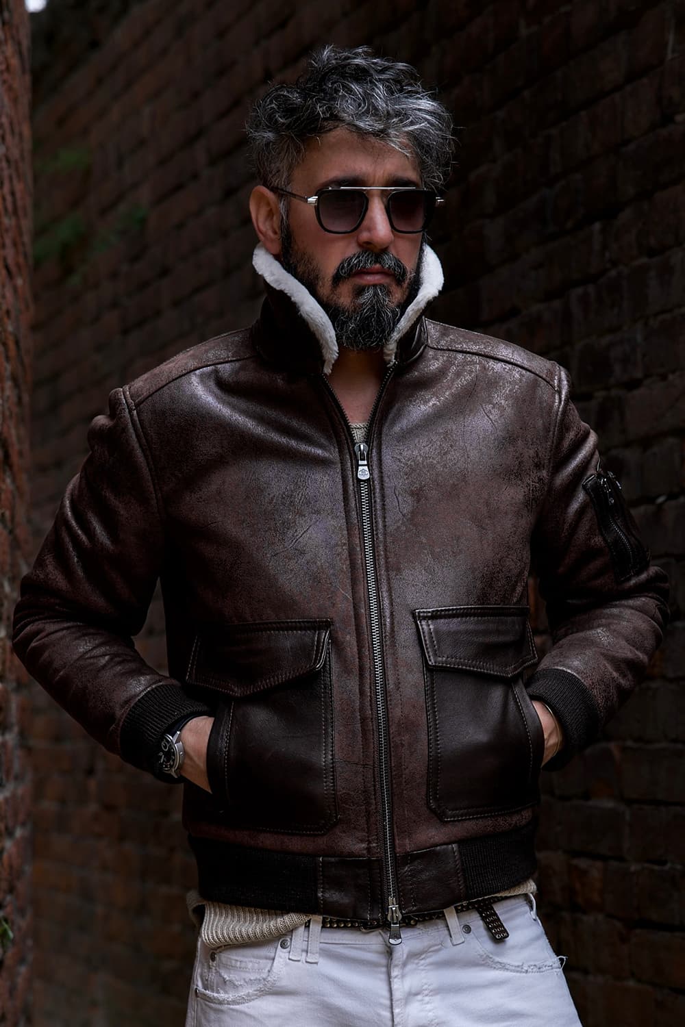 Aviator Shearling Style Dark Brown man Barone firenze - 3