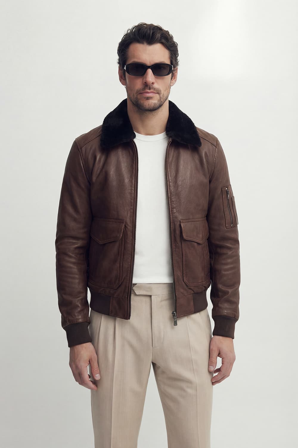 Aviator Dark Brown Leather Jacket man Barone firenze - 3