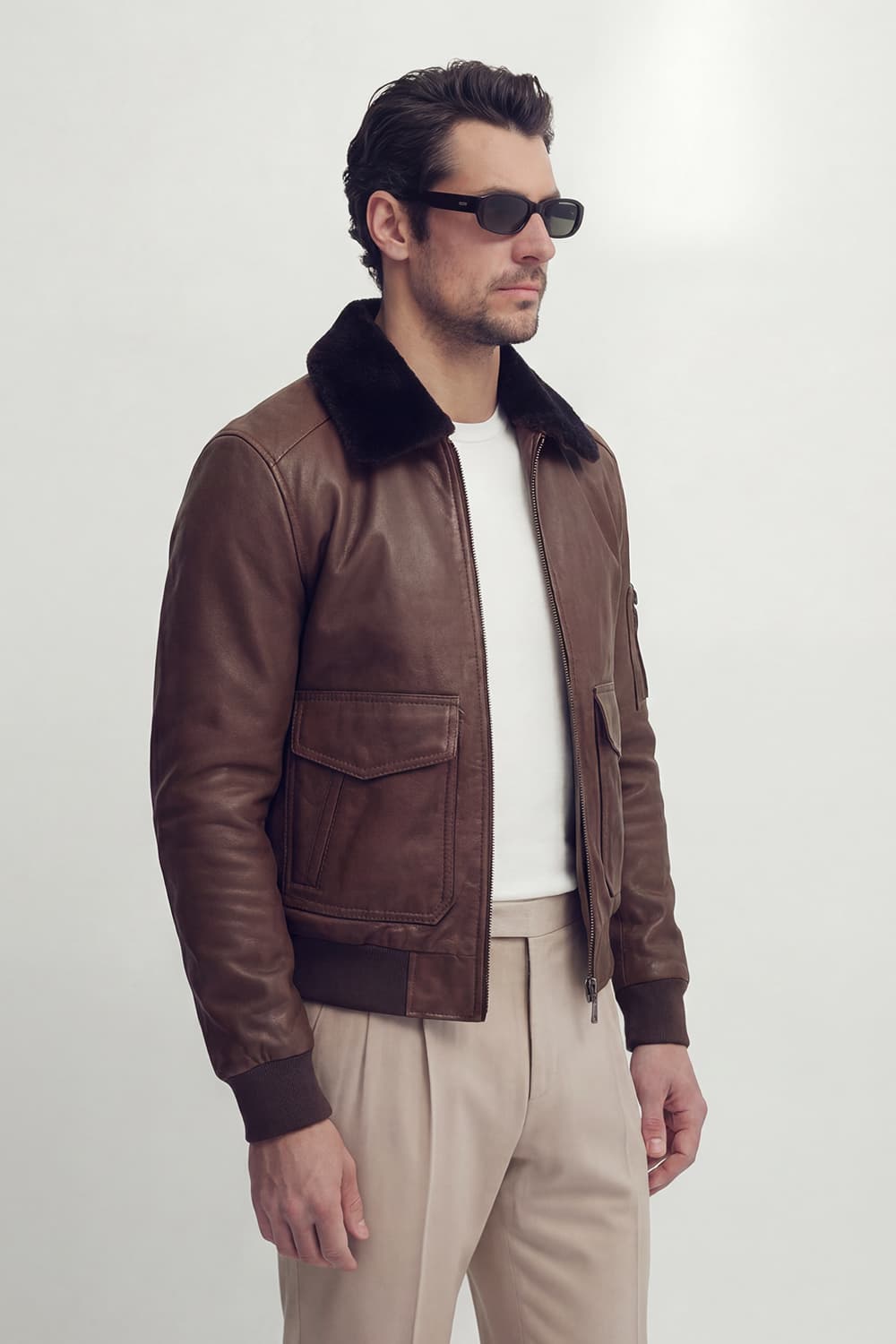 Aviator Dark Brown Leather Jacket man Barone firenze - 11