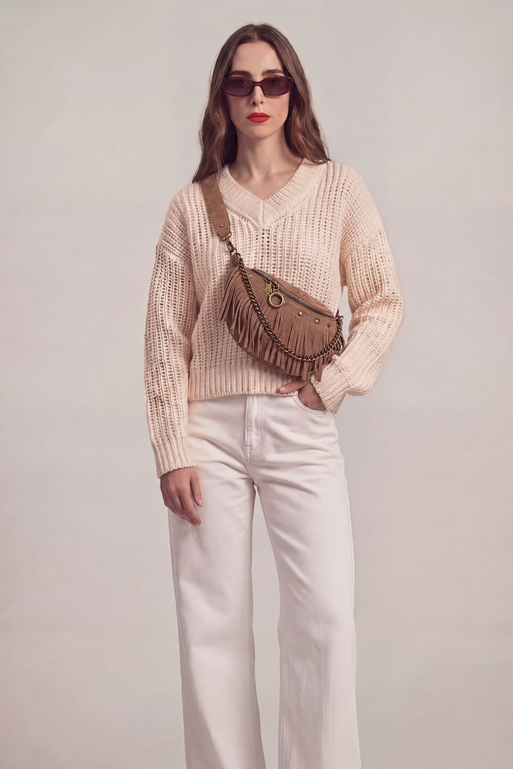 Bea Studded Suede Pouch Taupe