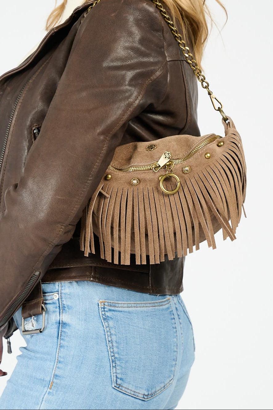 Bea Studded Suede Pouch Taupe woman Barone firenze - 4