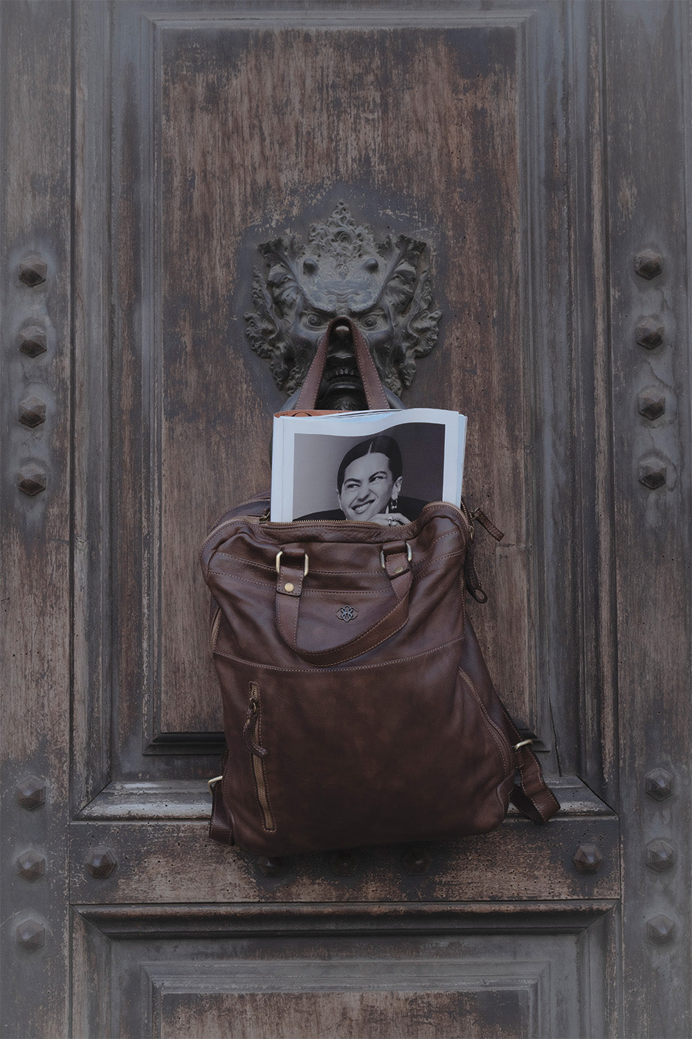 BRN - 050 Backpack in Dark Brown unisex Barone firenze - 3