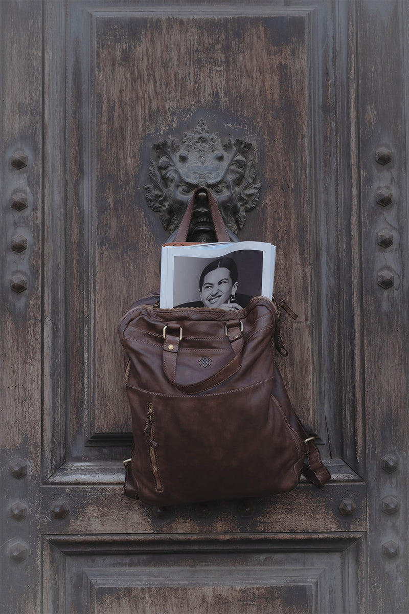 BRN - 050 Backpack in Dark Brown unisex Barone firenze - 3