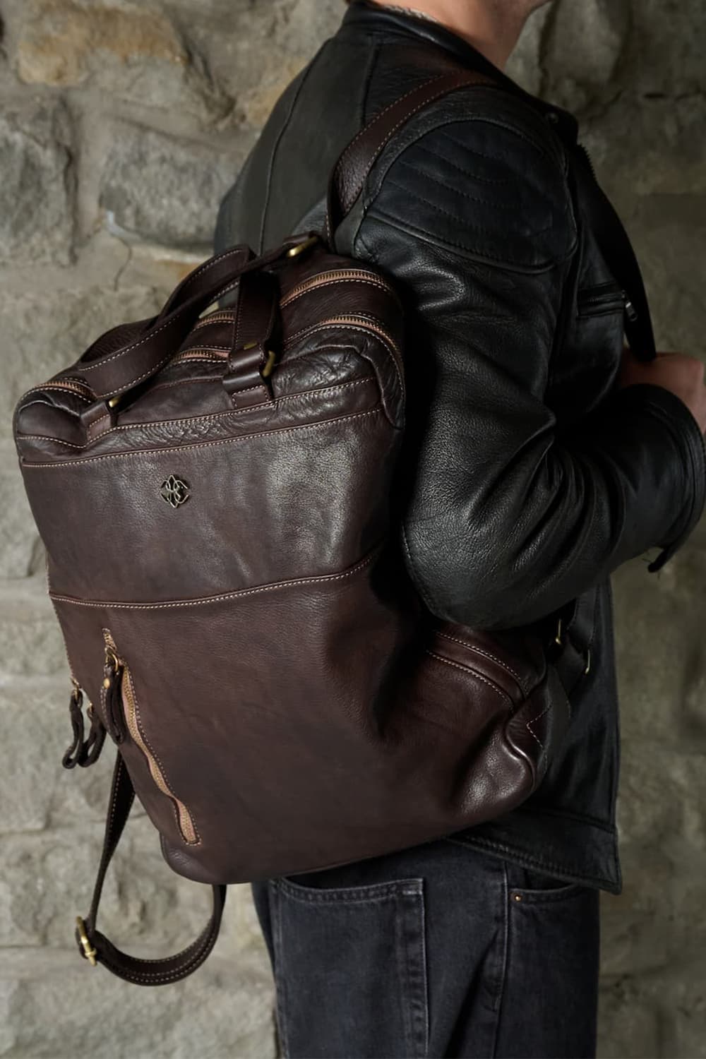 BRN - 050 Backpack in Dark Brown unisex Barone firenze - 5