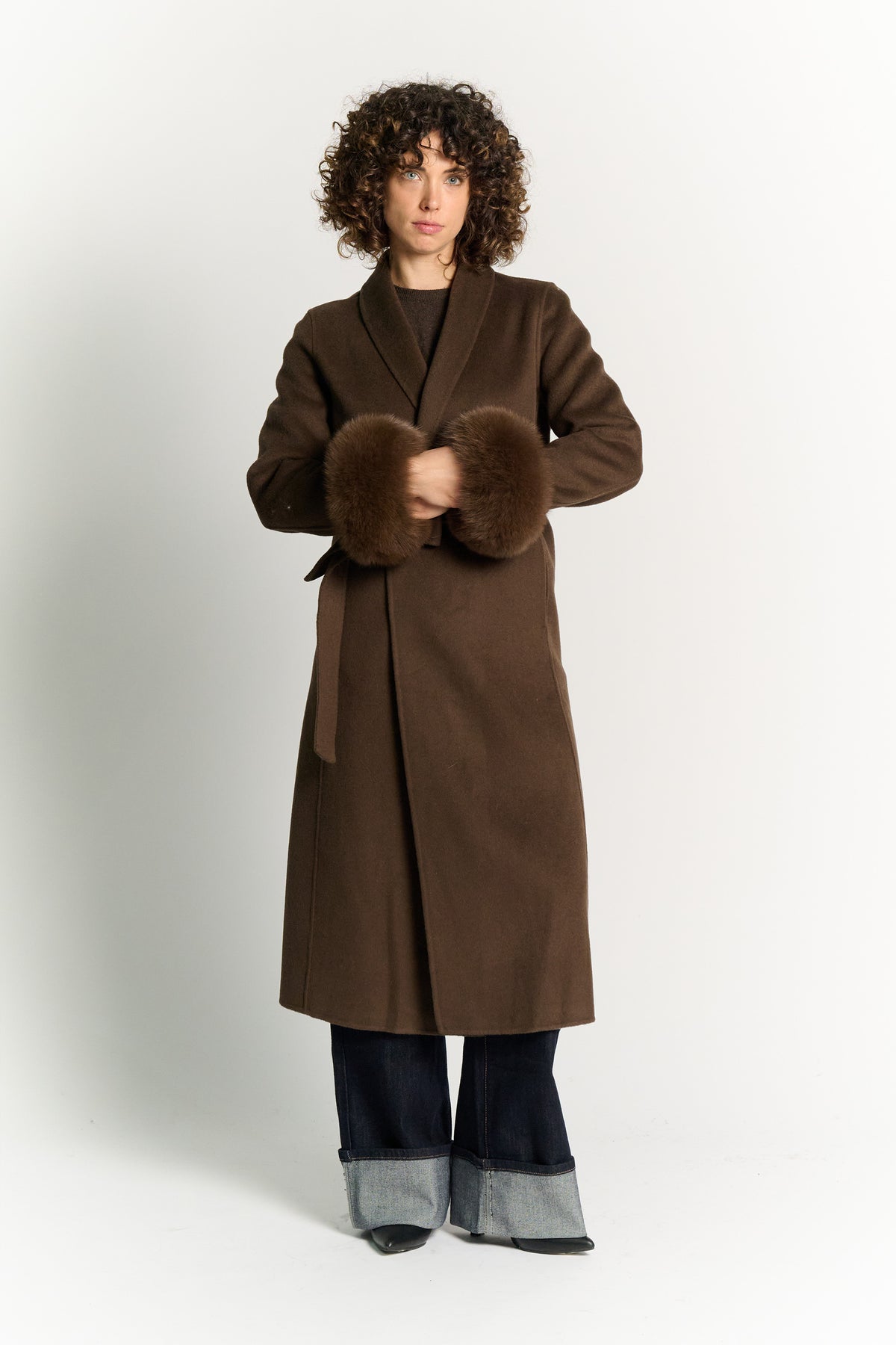 Cappotto Lungo Con Cintura e Manicotti Testa di Moro woman Barone firenze - 1
