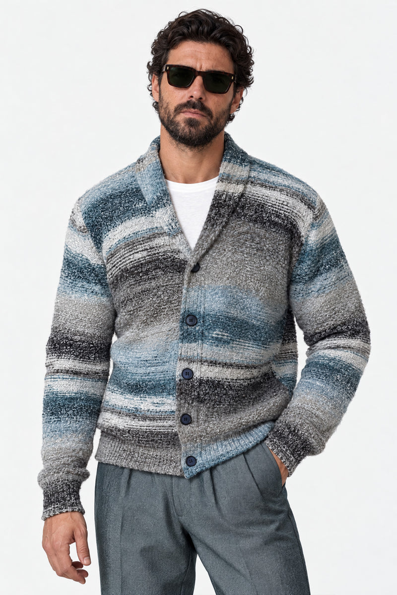 Cardigan Mélange Grigio Denim da Uomo man Barone firenze - 3