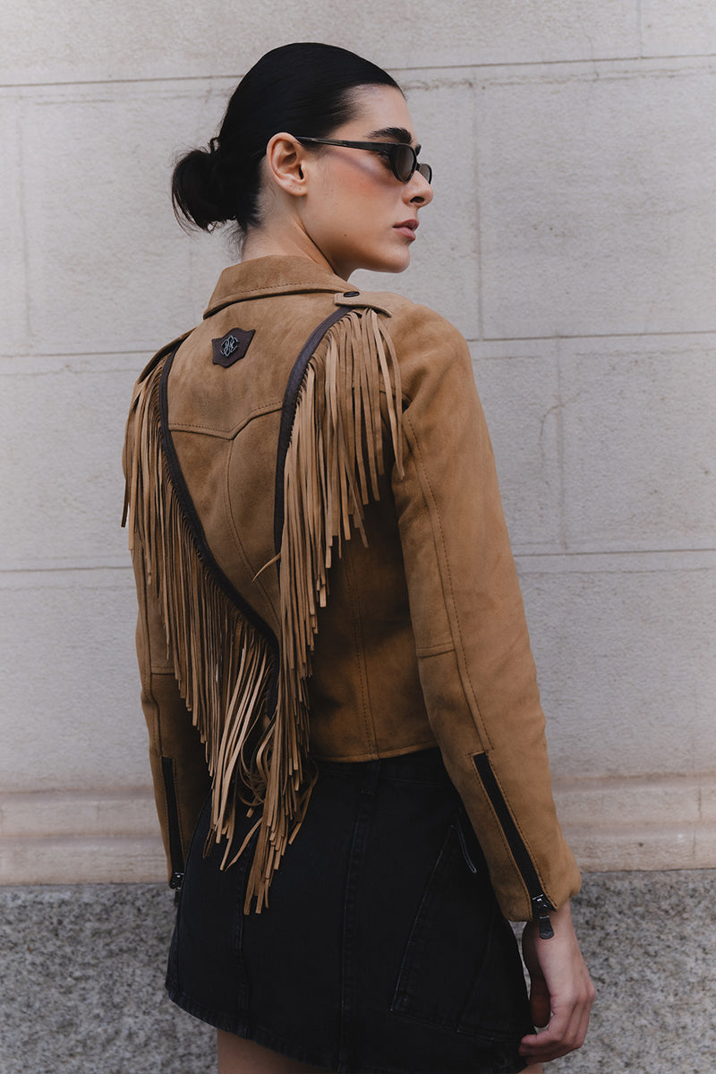 Women’s Suede Fringe Biker Jacket woman Barone firenze - 4