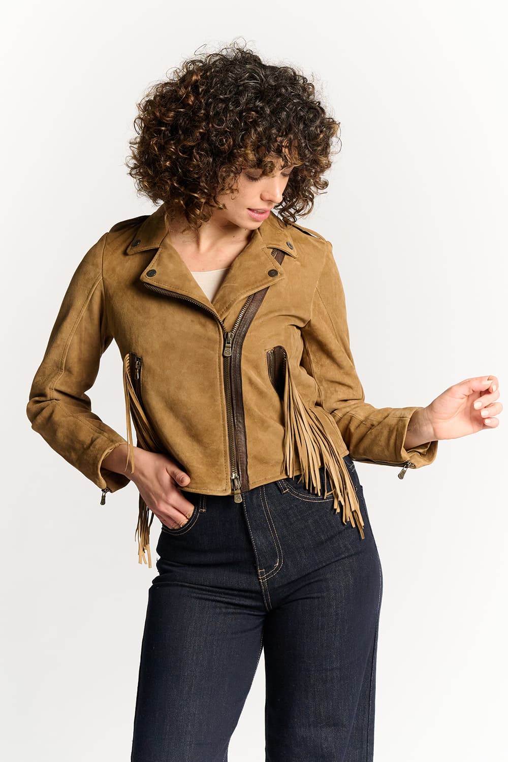Women’s Suede Fringe Biker Jacket woman Barone firenze - 3
