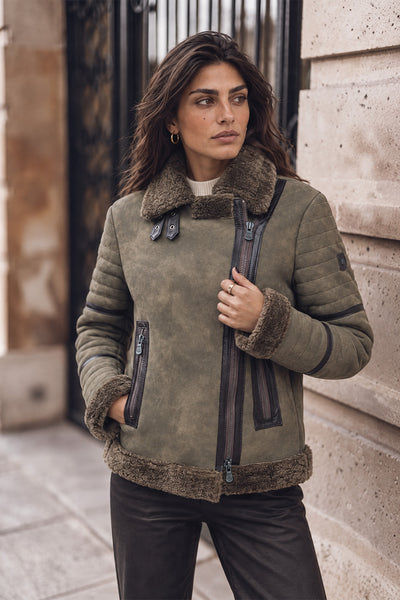 Chiodo Shearling Style Donna Verde