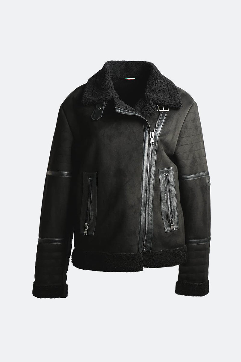 Chiodo Shearling Style Black unisex Barone firenze - 2