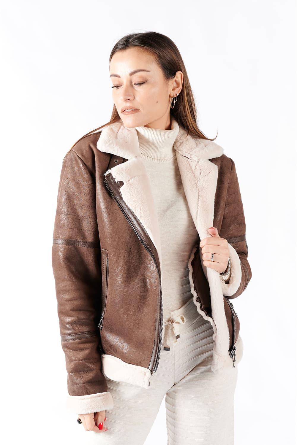 Chiodo Shearling Style Women's Dark Brown unisex Barone firenze - 3