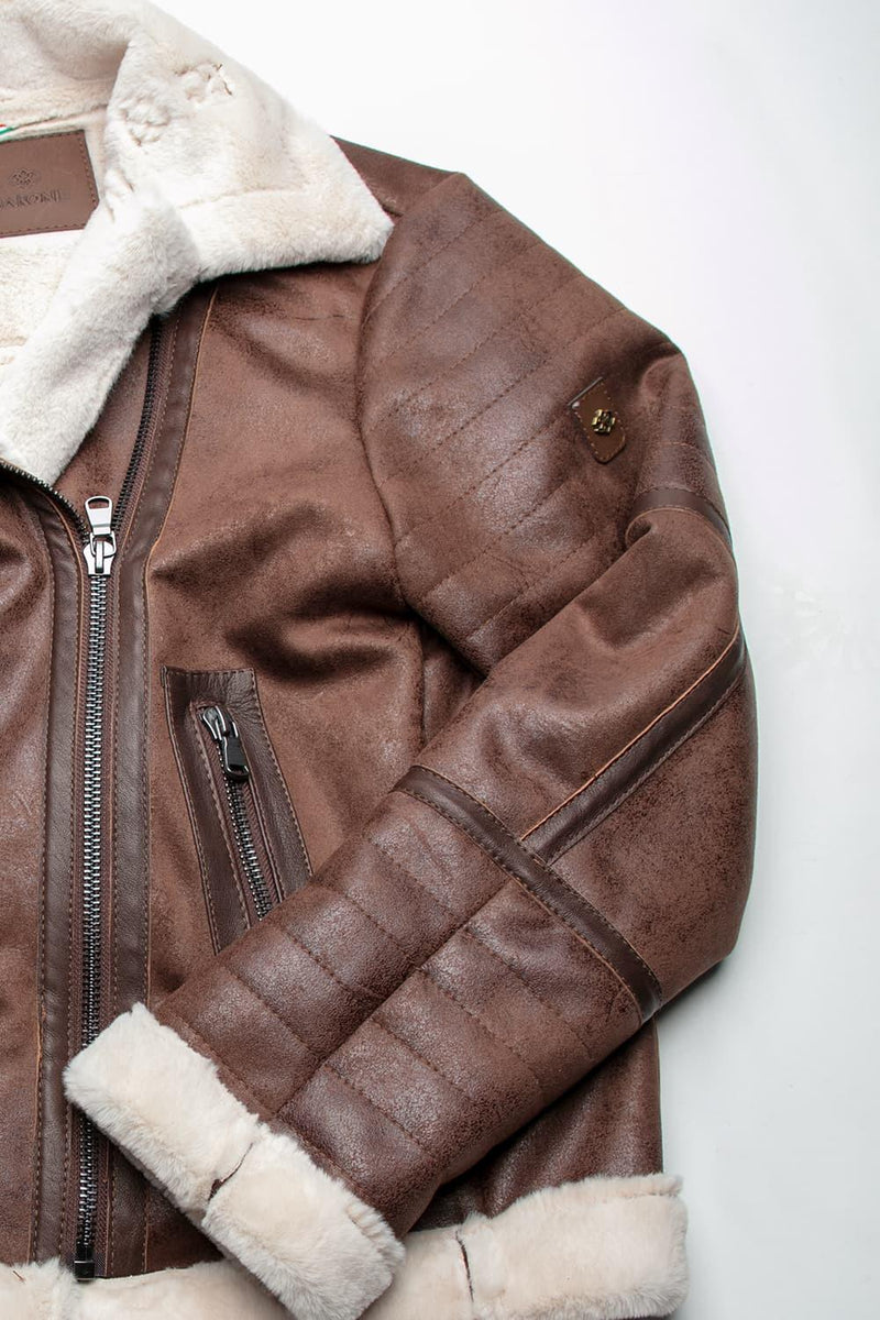 Chiodo Shearling Style Women's Dark Brown unisex Barone firenze - 4