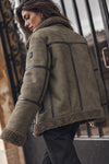 Chiodo Shearling Style Donna Verde woman Barone firenze - 6