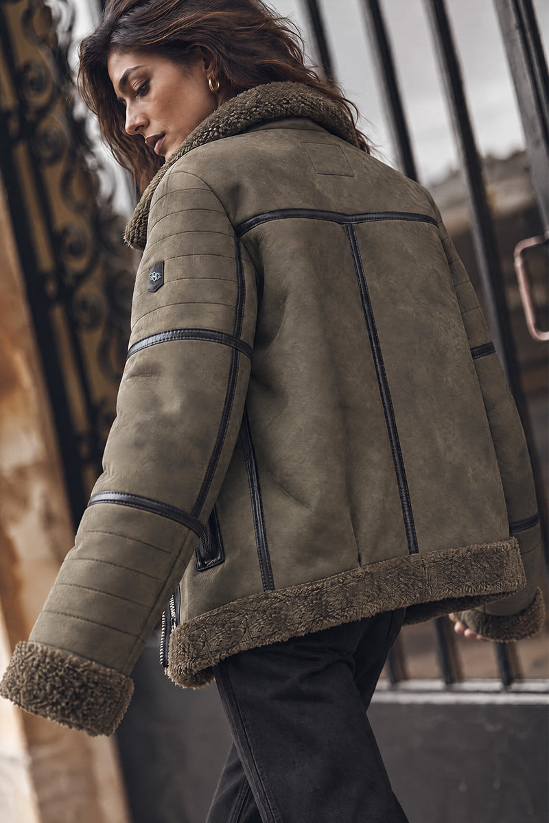 Chiodo Shearling Style Donna Verde woman Barone firenze - 6