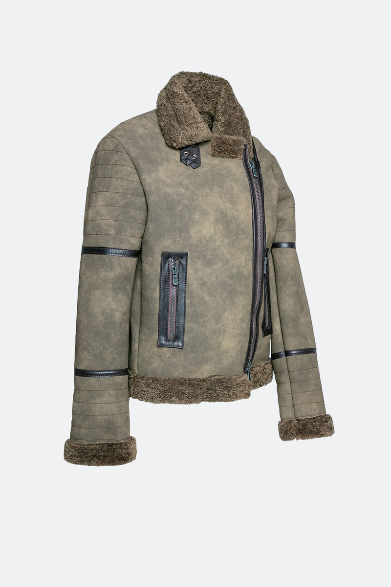 Chiodo Shearling Style Donna Verde woman Barone firenze - 5