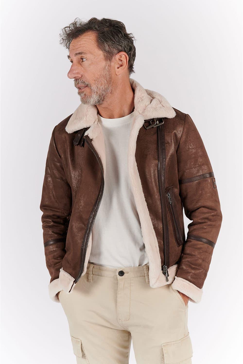 Chiodo Shearling Style Dark Brown unisex Barone firenze - 4