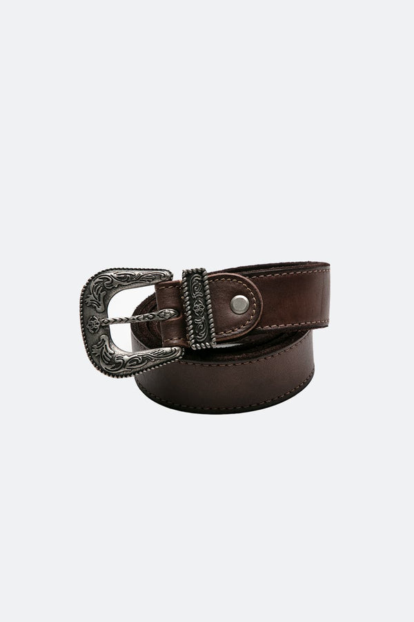Dallas Men's Belt Dark Brown/Silver unisex Barone firenze