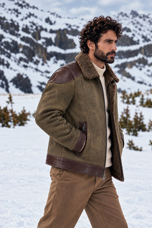 Elton Gold Colletto Shearling Style Verde man Barone firenze