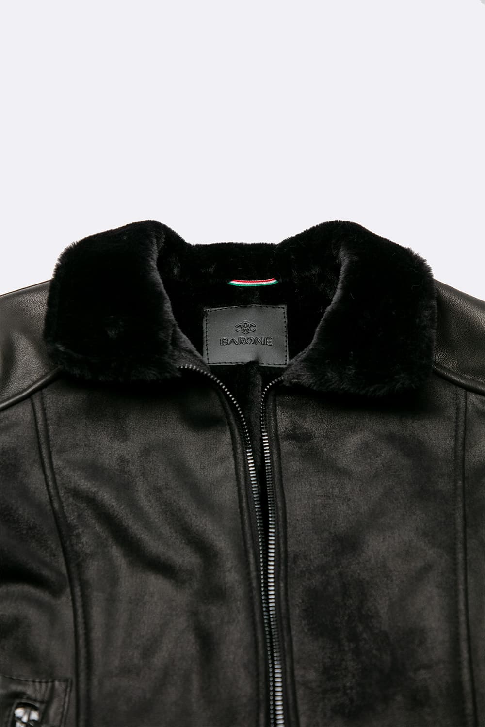 Elton Shearling Style Collar Dark Brown man Barone firenze - 8