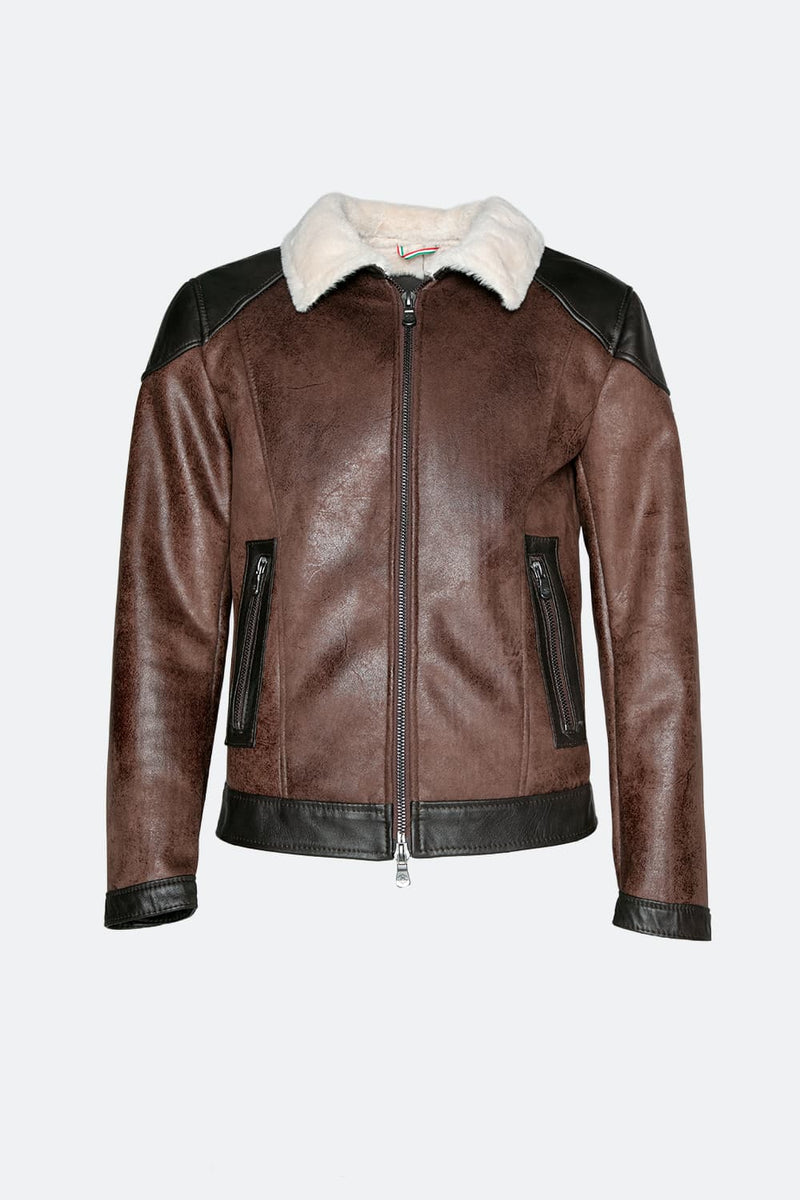 Elton Shearling Style Collar Dark Brown man Barone firenze - 2