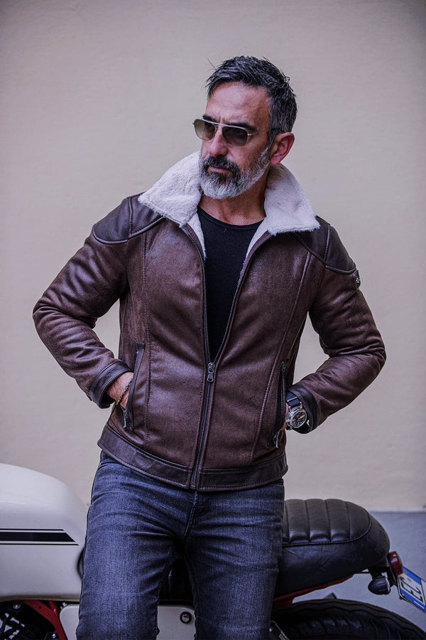 Elton Shearling Style Collar Dark Brown uomo Barone firenze