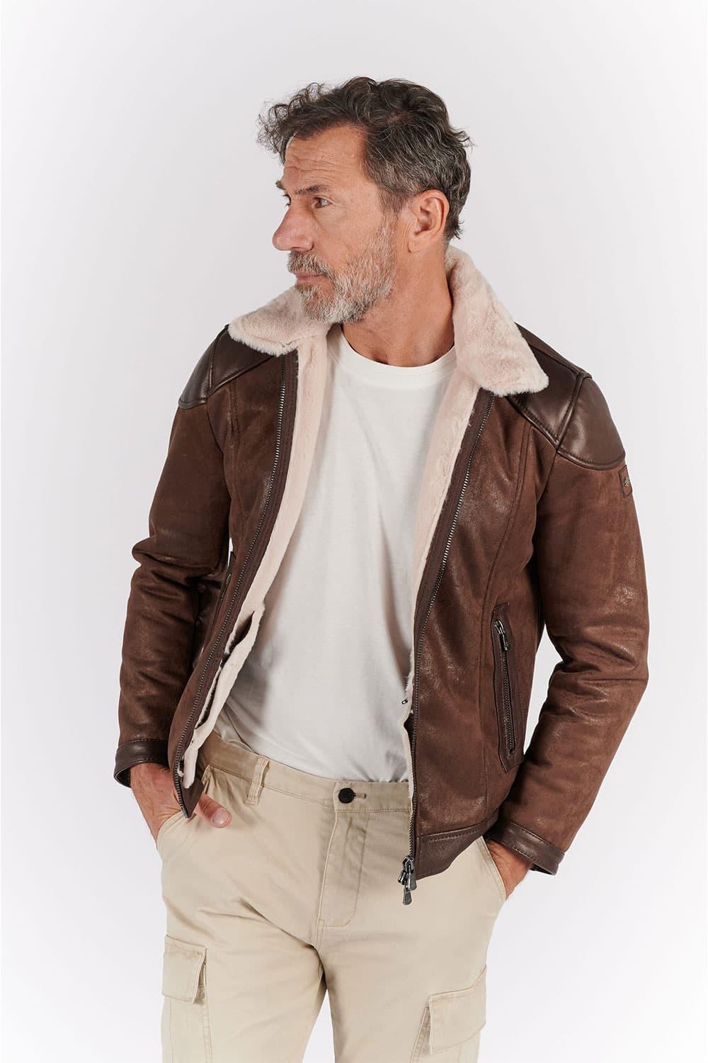 Elton Shearling Style Collar Dark Brown man Barone firenze - 6