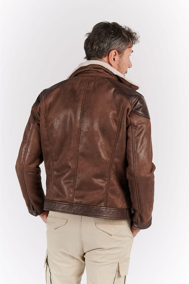 Elton Shearling Style Collar Dark Brown man Barone firenze - 9